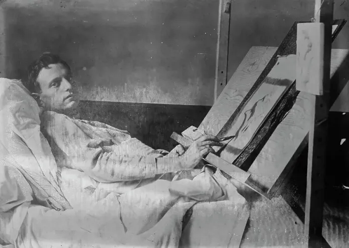 Framed Print : Cripple learning designing, [France], between c1915 and 1918. Creator: Bain News Service