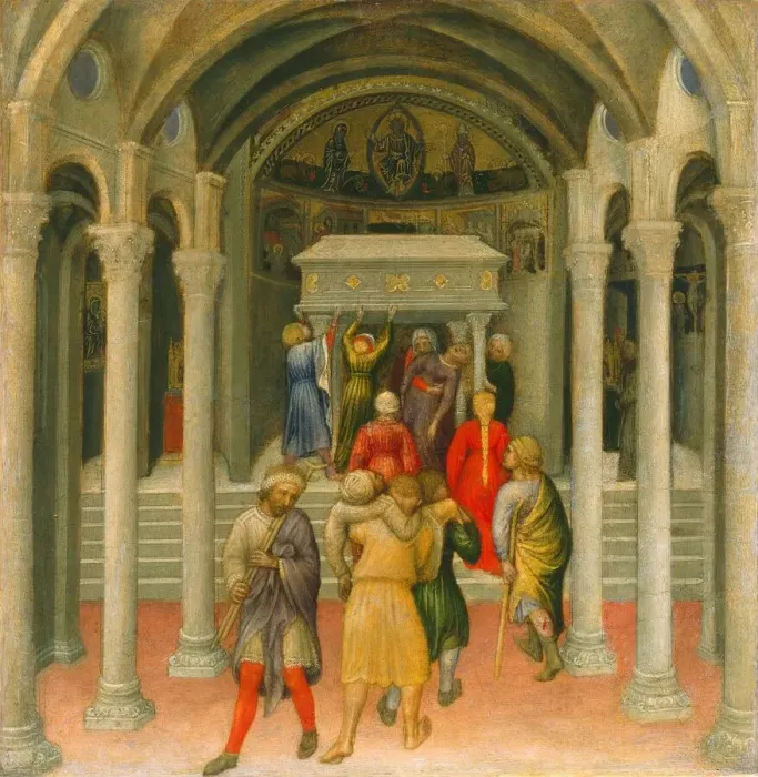 Framed Print : The Crippled and Sick Cured at the Tomb of Saint Nicholas, 1425. Creator: Gentile da Fabriano Framed Print : The Crippled and Sick Cured at the Tomb of Saint Nicholas, 1425. Creator: Gentile da Fabriano