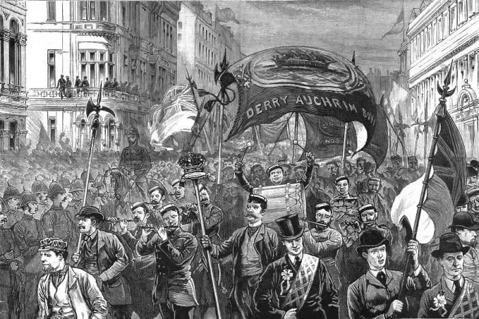 Framed Print : The Crisis in Ireland - The Procession in Royal Avenue on it's way to Ulster Hall, 1886. Creator: Unknown Framed Print : The Crisis in Ireland - The Procession in Royal Avenue on it's way to Ulster Hall, 1886. Creator: Unknown
