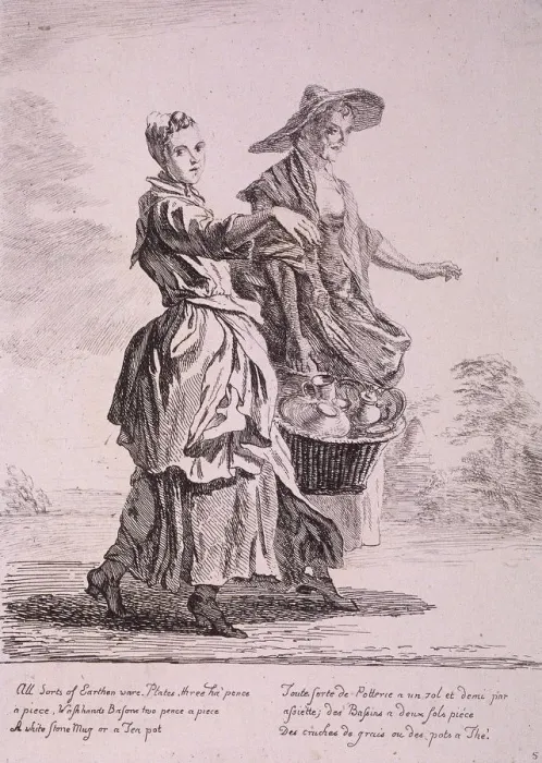 Framed Print : Two crockery sellers, Cries of London, 1760. Artist: Paul Sandby Framed Print : Two crockery sellers, Cries of London, 1760. Artist: Paul Sandby