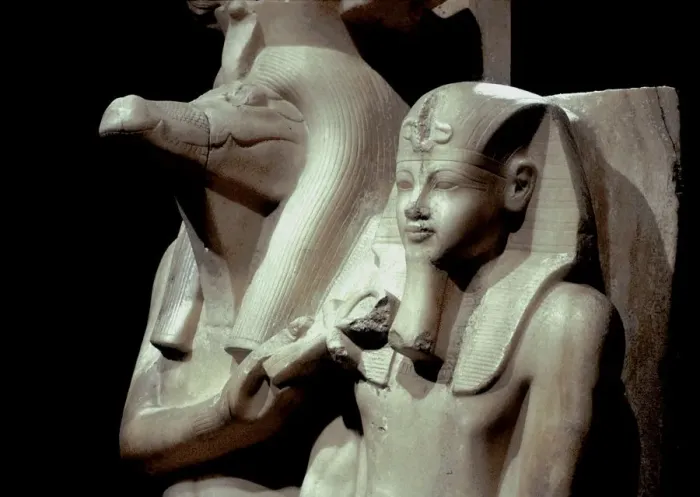 Framed Print : The crocodile-god Sobek with Pharaoh Amenhotep III, Sobek Temple, Dakamsha, Egypt, c1380 BC Framed Print : The crocodile-god Sobek with Pharaoh Amenhotep III, Sobek Temple, Dakamsha, Egypt, c1380 BC