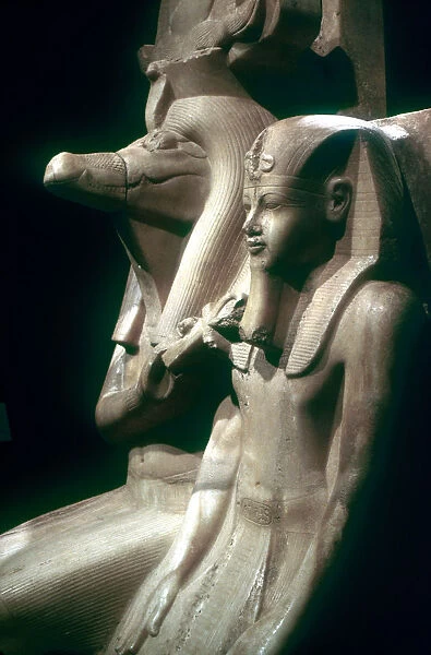 The crocodile-god Sobek with Pharaoh Amenhotep III, Sobek Temple, Dakamsha, Egypt, c1380 BC