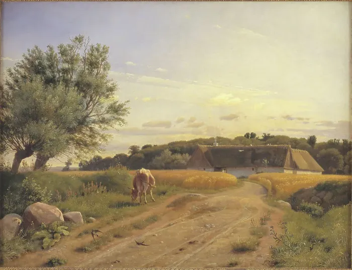 Framed Print : A Croft at Lodskov near Vognserup Manor, Zealand, 1847. Creator: Johan Thomas Lundbye Framed Print : A Croft at Lodskov near Vognserup Manor, Zealand, 1847. Creator: Johan Thomas Lundbye