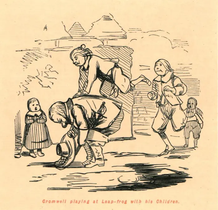 Framed Print : Cromwell playing at Leap-frog with his Children, 1897. Creator: John Leech Framed Print : Cromwell playing at Leap-frog with his Children, 1897. Creator: John Leech