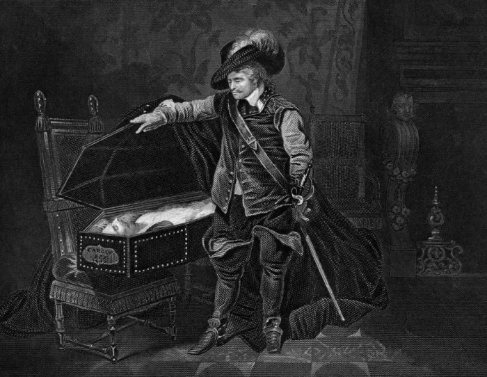 Framed Print : Cromwell viewing the dead body of Charles I, 1649, (19th century). Artist: J Rogers Framed Print : Cromwell viewing the dead body of Charles I, 1649, (19th century). Artist: J Rogers