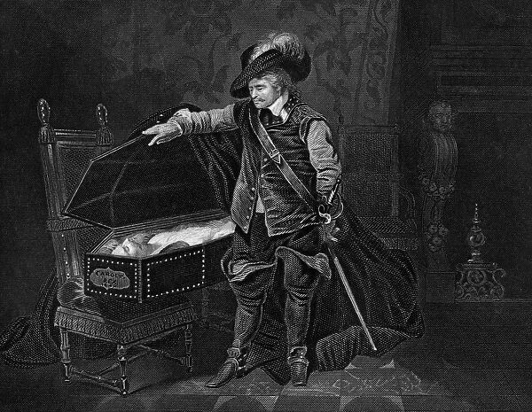 Cromwell viewing the dead body of Charles I, 1649, (19th century). Artist: J Rogers