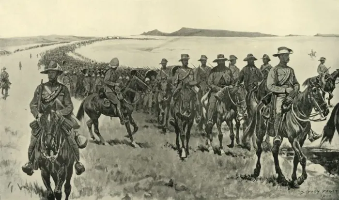 Framed Print : Cronjes Force on their March South, 1900. Creator: Sidney E Paget Framed Print : Cronjes Force on their March South, 1900. Creator: Sidney E Paget