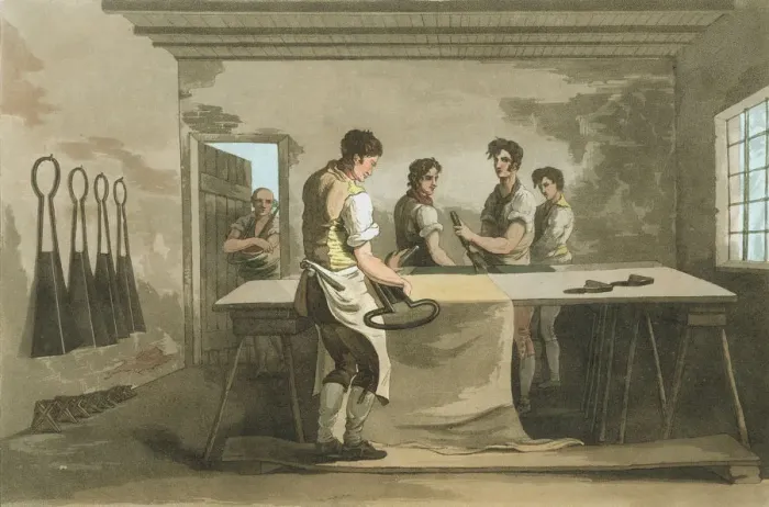 Framed Print : Cropping wool to give an even pile after nap had been raised, 1814 Framed Print : Cropping wool to give an even pile after nap had been raised, 1814