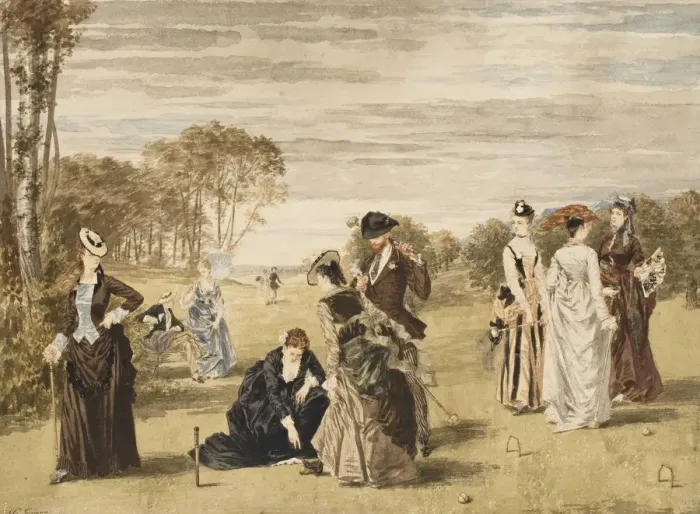 Framed Print : The croquet game, 1874. Creator: Gavarni, Pierre (1846-1932) Framed Print : The croquet game, 1874. Creator: Gavarni, Pierre (1846-1932)