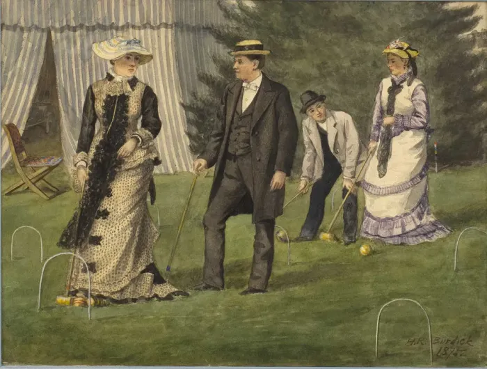 Framed Print : The croquet game, 1875. Creator: Burdick, Horace Robbin (1844-1942) Framed Print : The croquet game, 1875. Creator: Burdick, Horace Robbin (1844-1942)