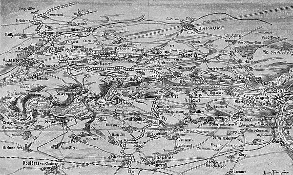 Croquis perspectif de terrain de l'offensive franco-britannique sur les deux rives de la Somme, 1916 Creator: Unknown