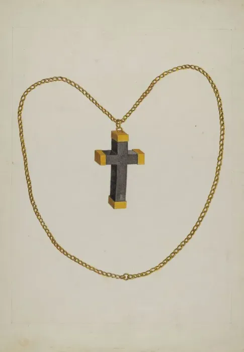 Framed Print : Cross and Chain, c. 1937. Creator: Tulita Westfall Framed Print : Cross and Chain, c. 1937. Creator: Tulita Westfall