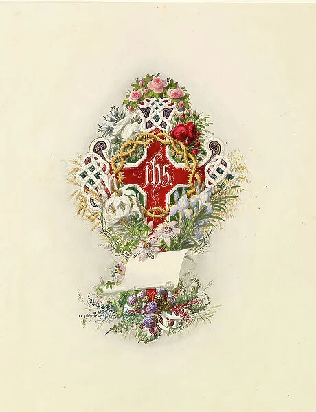 Cross And Crown Of Thorns And Flowers, 1805-1875. Creator: Adolf Schrodter