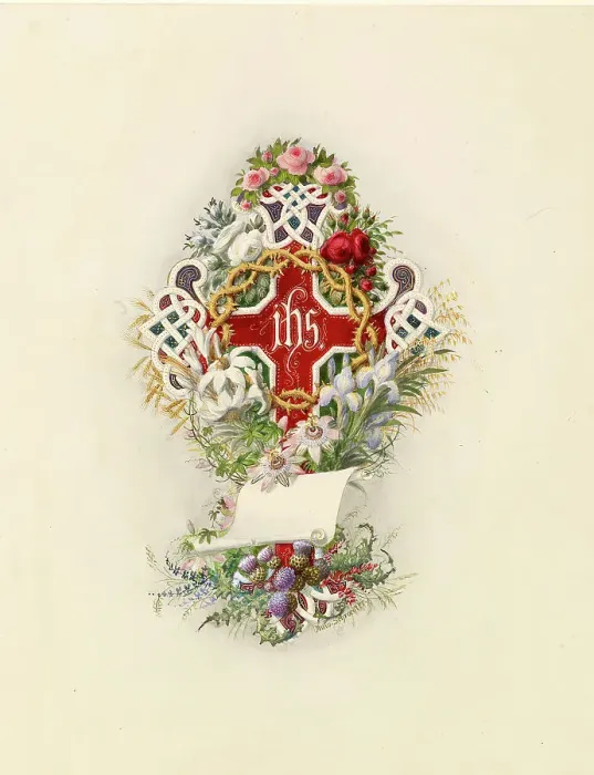 Framed Print : Cross And Crown Of Thorns And Flowers, 1805-1875. Creator: Adolf Schrodter Framed Print : Cross And Crown Of Thorns And Flowers, 1805-1875. Creator: Adolf Schrodter