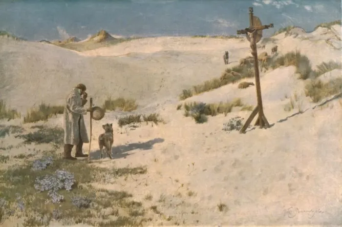 Framed Print : The Cross on the Dunes, late 19th-early 20th century, (c1930). Creator: David Murray Framed Print : The Cross on the Dunes, late 19th-early 20th century, (c1930). Creator: David Murray
