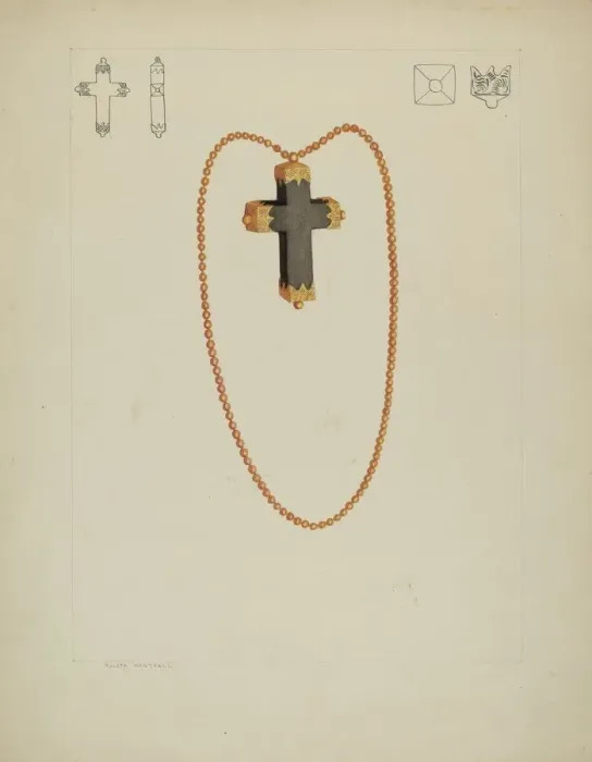 Framed Print : Cross Necklace, 1935 / 1942. Creator: Tulita Westfall Framed Print : Cross Necklace, 1935 / 1942. Creator: Tulita Westfall