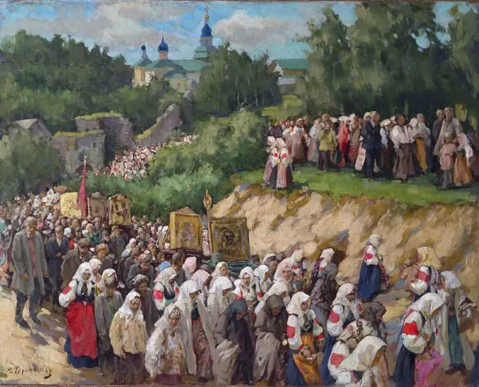 Framed Print : Cross Procession at the Pskovo-Pechersky Dormition Monastery. Artist: Kharitonov, Nikolai Vasilyevich (1880-1944) Framed Print : Cross Procession at the Pskovo-Pechersky Dormition Monastery. Artist: Kharitonov, Nikolai Vasilyevich (1880-1944)