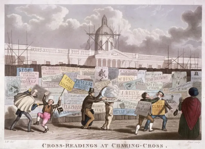Framed Print : Cross-readings at Charing-Cross, London, 1835. Artist: IP