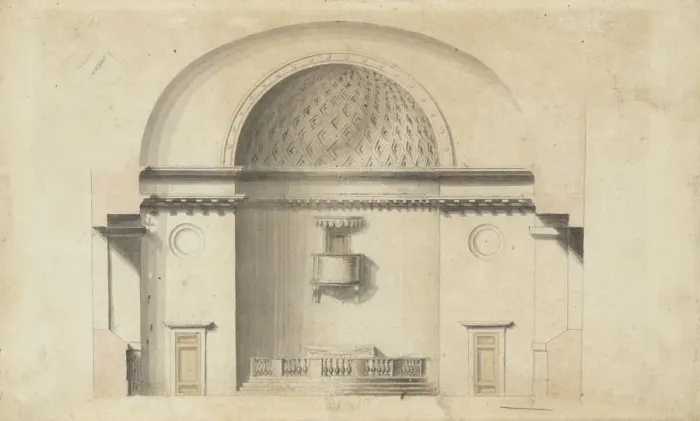 Framed Print : Cross-section of a chapel (?); verso: Pavillion in Neogothic style, ca. 1800 Framed Print : Cross-section of a chapel (?); verso: Pavillion in Neogothic style, ca. 1800
