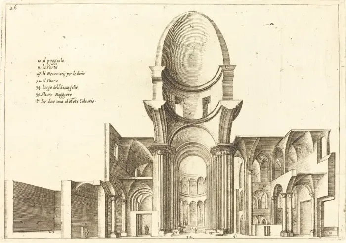 Framed Print : Cross-Section of a Church, 1619. Creator: Jacques Callot Framed Print : Cross-Section of a Church, 1619. Creator: Jacques Callot