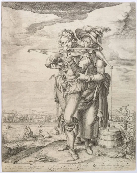 Framed Print : The Crossbowman and the Milkmaid, c. 1610. Creator: Gheyn, Jacques de, the Younger (1565-1629) Framed Print : The Crossbowman and the Milkmaid, c. 1610. Creator: Gheyn, Jacques de, the Younger (1565-1629)