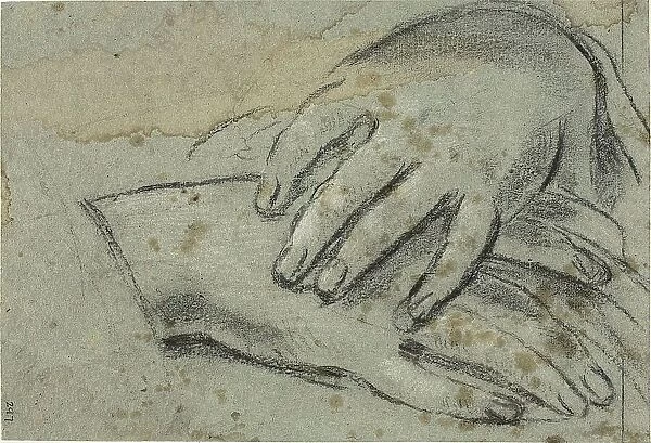 Crossed Hands (recto); Right Foot, Partially Covered by Drapery (verso), 1625 / 29 (r); c1620 (v). Creator: Jacopo Cavedone