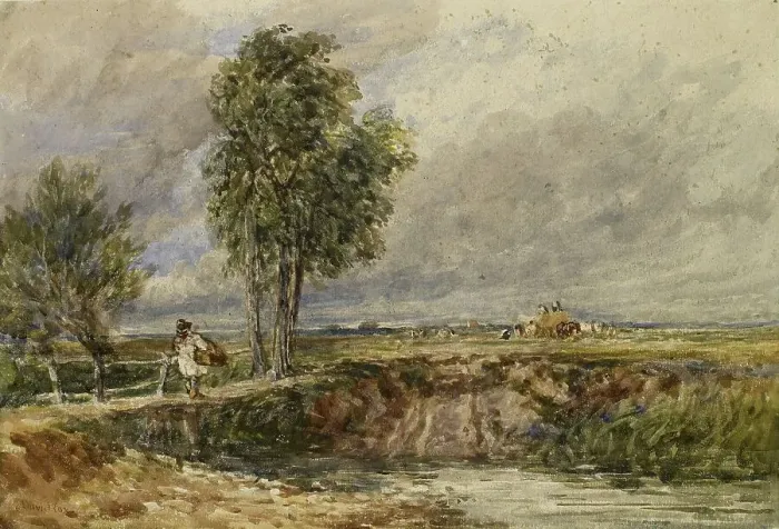 Framed Print : Crossing The Bridge - A Windy Day, c1820s-1850s. Creator: David Cox the Elder Framed Print : Crossing The Bridge - A Windy Day, c1820s-1850s. Creator: David Cox the Elder