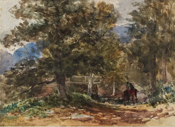 Framed Print : Crossing the Brook, 1846. Creator: David Cox the Elder Framed Print : Crossing the Brook, 1846. Creator: David Cox the Elder