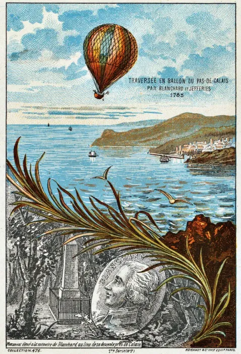 Framed Print : Crossing of the English Channel by Blanchard and Jeffries, 1785 (1890s)