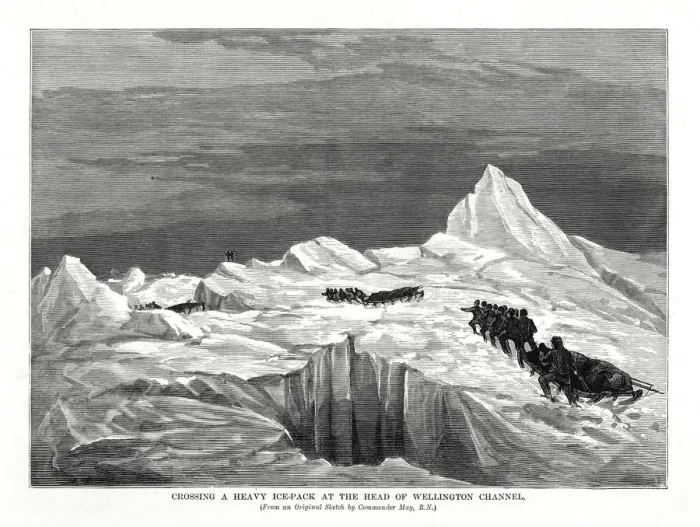 Framed Print : Crossing a Heavy Ice-Pack at the Head of Wellington Channel, 1877 Framed Print : Crossing a Heavy Ice-Pack at the Head of Wellington Channel, 1877