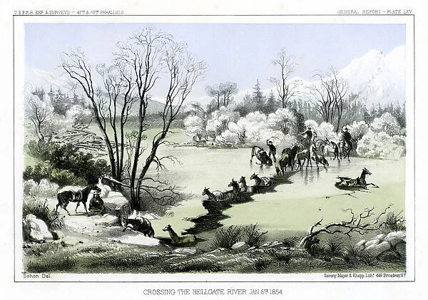 Crossing the Hellgate River, 6 January 1854 (1856). Artist: John Mix Stanley