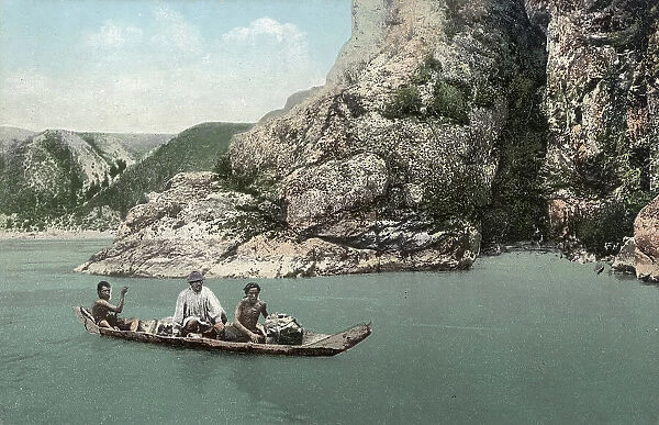 Crossing the Katun River on a Dugout Canoe near Dzhir-Bom, Above the Mouth of the Chui..., 1911-13. Creator: Sergei Ivanovich Borisov
