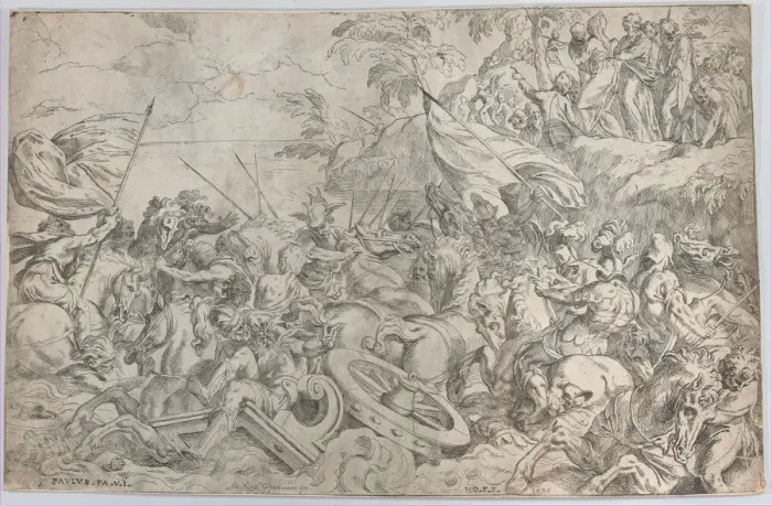 Framed Print : The Crossing of the Red Sea, 1583. 1583. Creator: Orazio Farinati Framed Print : The Crossing of the Red Sea, 1583. 1583. Creator: Orazio Farinati