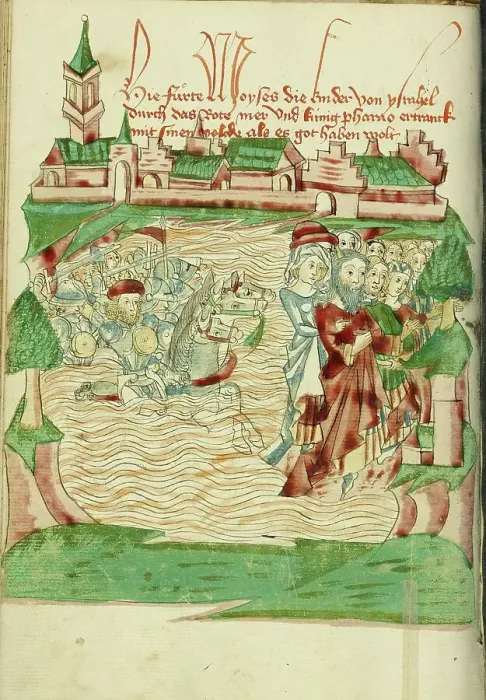 Framed Print : The Crossing of the Red Sea; Barlaam und Josaphat, 1469. Creators: Hans Schilling, Diebolt Lauber Framed Print : The Crossing of the Red Sea; Barlaam und Josaphat, 1469. Creators: Hans Schilling, Diebolt Lauber
