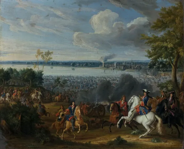 Framed Print : The crossing of the Rhine at Lobith, 12 June 1672. Creator: Martin, Pierre-Denis II (1663-1742) Framed Print : The crossing of the Rhine at Lobith, 12 June 1672. Creator: Martin, Pierre-Denis II (1663-1742)