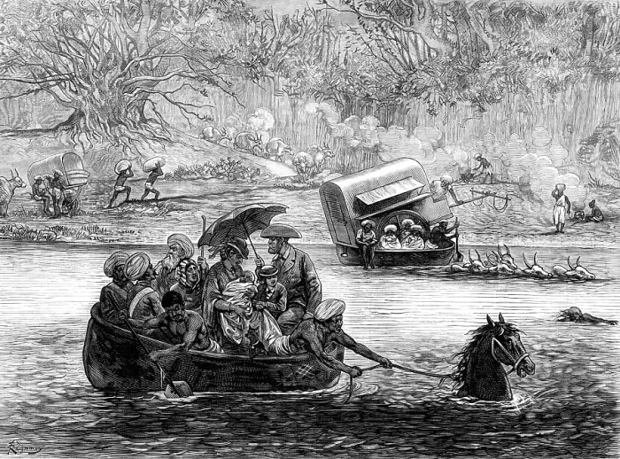 Framed Print : Crossing a river in India, 1874. Creator: Felix Elie Regamey Framed Print : Crossing a river in India, 1874. Creator: Felix Elie Regamey