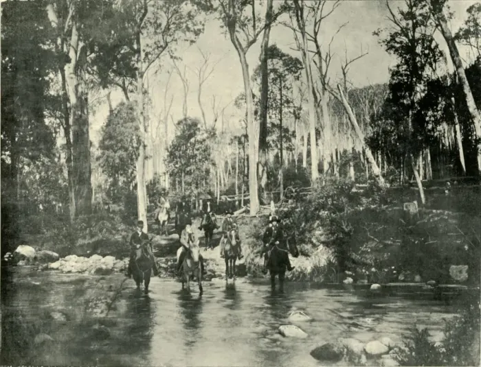 Framed Print : Crossing the River, Near Buffalo Falls, 1901. Creator: Unknown Framed Print : Crossing the River, Near Buffalo Falls, 1901. Creator: Unknown