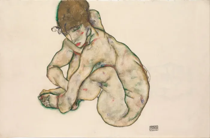 Framed Print : Crouching Nude Girl, 1914. Artist: Schiele, Egon (1890?1918) Framed Print : Crouching Nude Girl, 1914. Artist: Schiele, Egon (1890?1918)