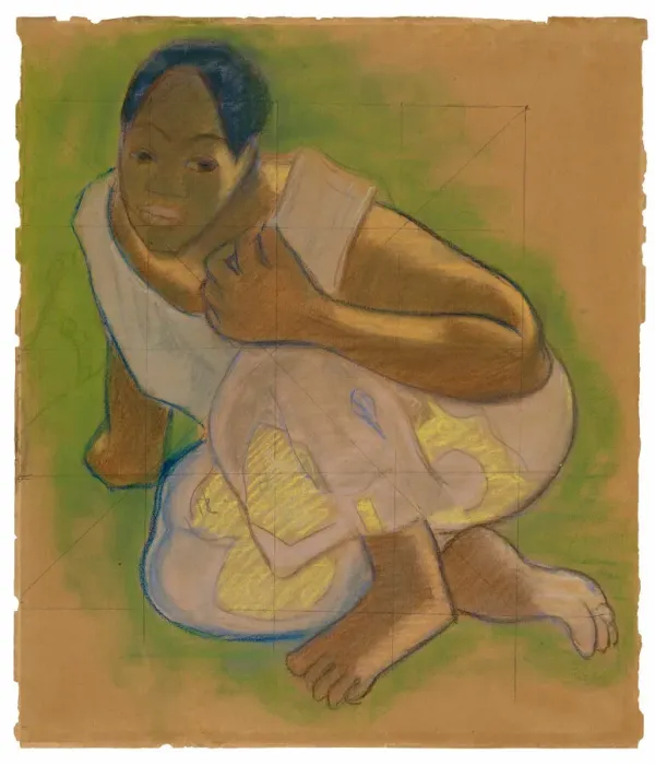 Framed Print : Crouching Tahitian Woman (related to the painting Nafea faa ipoipo [When Will You Marry)