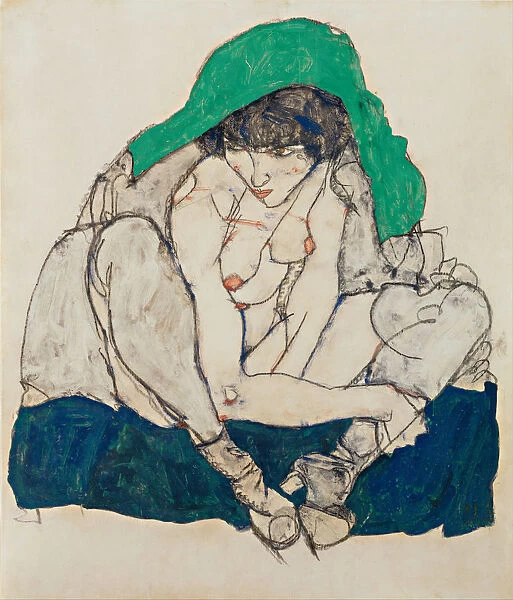Crouching Woman with Green Headscarf, 1914. Artist: Schiele, Egon (1890?1918)