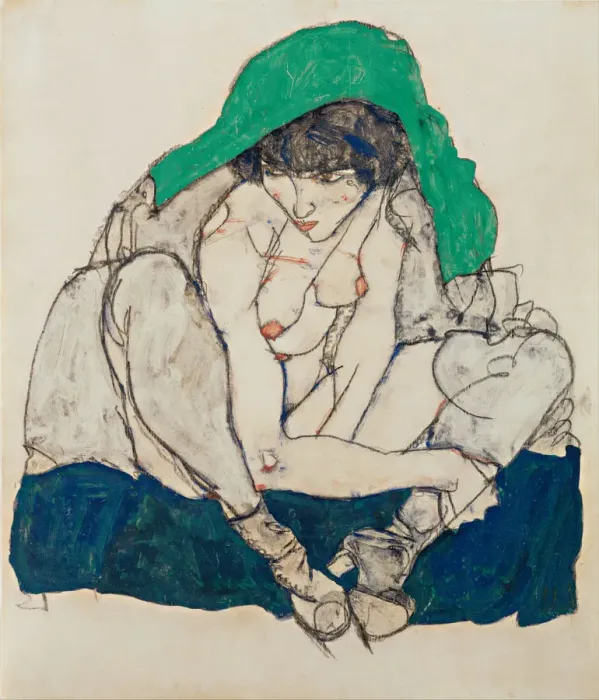 Framed Print : Crouching Woman with Green Headscarf, 1914. Artist: Schiele, Egon (1890?1918) Framed Print : Crouching Woman with Green Headscarf, 1914. Artist: Schiele, Egon (1890?1918)