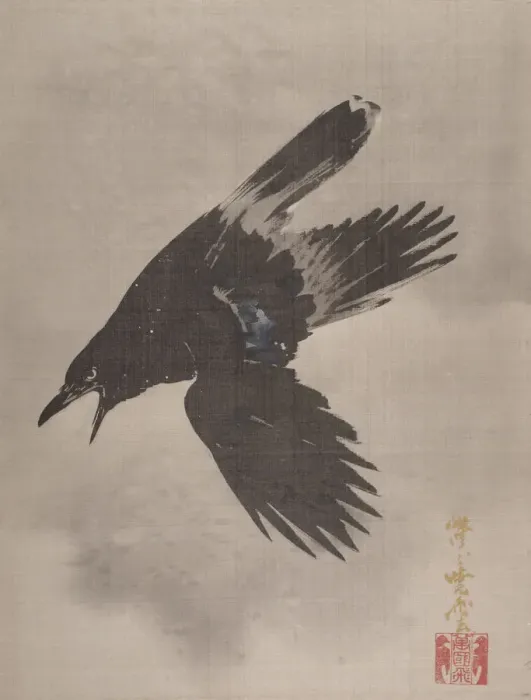 Framed Print : Crow Flying in the Snow, ca. 1887. Creator: Kawanabe Kyosai Framed Print : Crow Flying in the Snow, ca. 1887. Creator: Kawanabe Kyosai