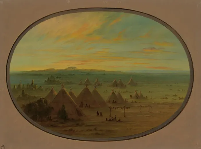 Framed Print : A Crow Village on the Salmon River, 1855 / 1869. Creator: George Catlin Framed Print : A Crow Village on the Salmon River, 1855 / 1869. Creator: George Catlin