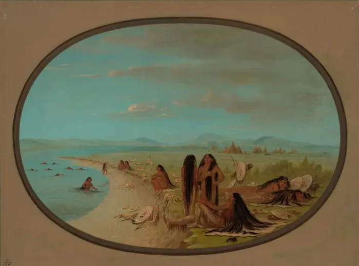 Framed Print : Crow Warriors Bathing, 1861 / 1869. Creator: George Catlin Framed Print : Crow Warriors Bathing, 1861 / 1869. Creator: George Catlin