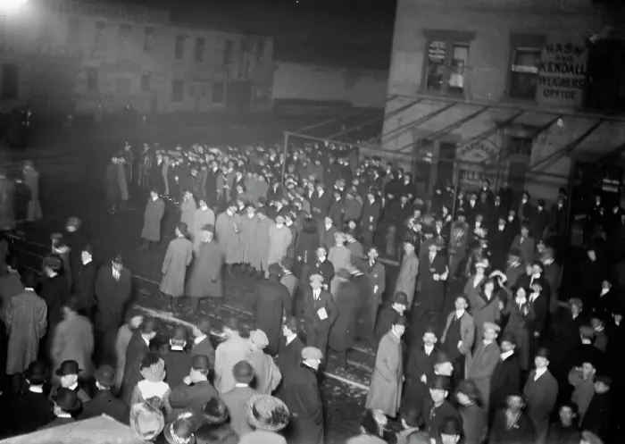 Framed Print : Crowd awaiting Titanic survivors, 1912. Creator: Bain News Service Framed Print : Crowd awaiting Titanic survivors, 1912. Creator: Bain News Service