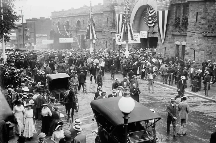 Framed Print : Crowd in front of Convention Hall, Baltimore, Maryland, 1912. Creator: Bain News Service Framed Print : Crowd in front of Convention Hall, Baltimore, Maryland, 1912. Creator: Bain News Service