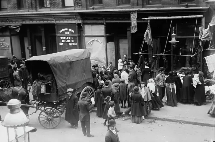 Framed Print : Crowd gathered in front of butcher shop during meat riot, New York, 1910. Creator: Bain News Service Framed Print : Crowd gathered in front of butcher shop during meat riot, New York, 1910. Creator: Bain News Service