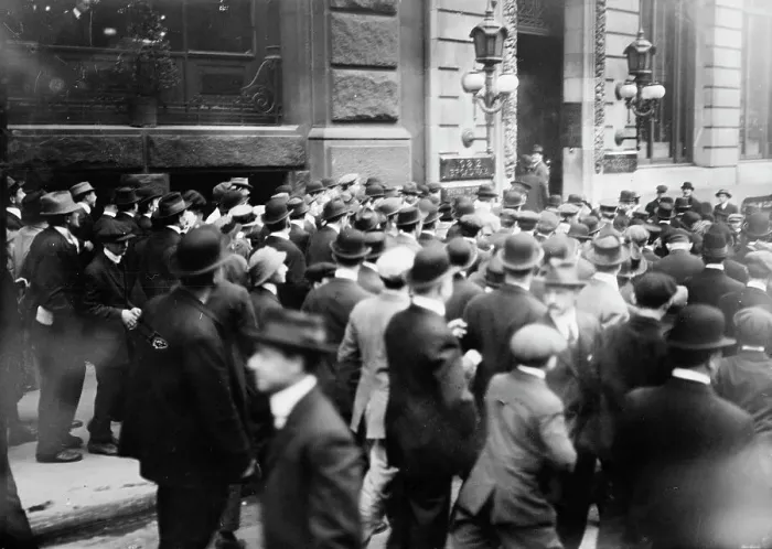 Framed Print : Crowd before Rockefeller office, 1914. Creator: Bain News Service Framed Print : Crowd before Rockefeller office, 1914. Creator: Bain News Service