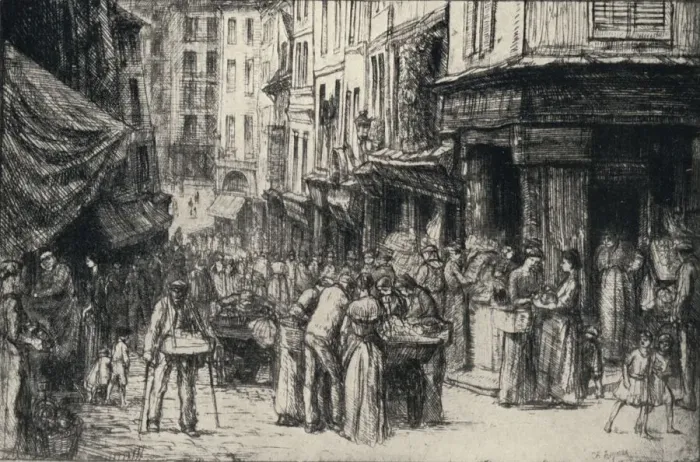 Framed Print : The Crowd, Rue Mouffetard, 1915. Artist: Charles Heyman Framed Print : The Crowd, Rue Mouffetard, 1915. Artist: Charles Heyman