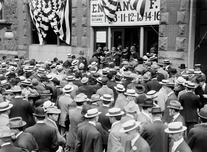 Framed Print : Crowd being turned back at Coliseum, 1912. Creator: Bain News Service Framed Print : Crowd being turned back at Coliseum, 1912. Creator: Bain News Service
